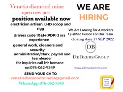 VENETIA DIAMOND MINE OPEN NEW VACANCY
