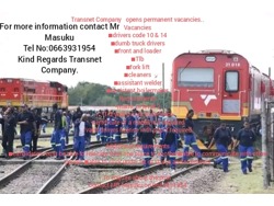 Transnet Company hiring now for More information Contact Mr Masuku now at 0663931954